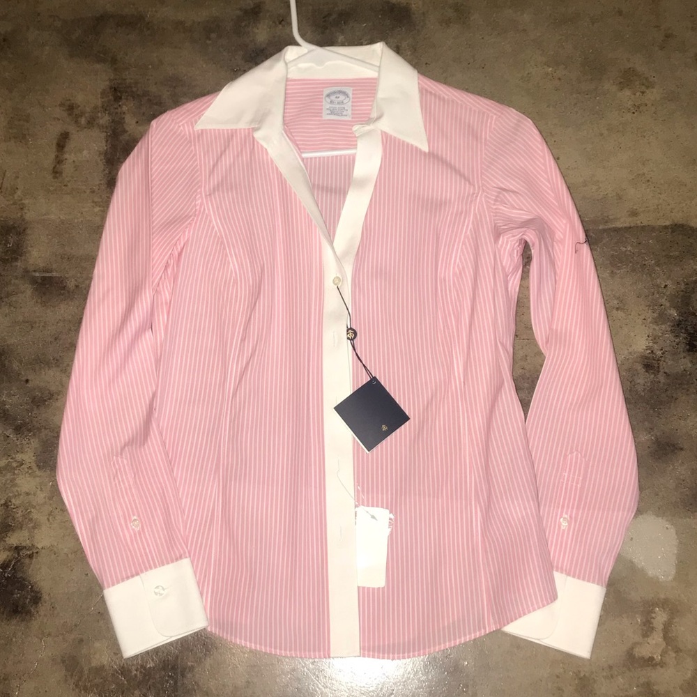 Brooks Brothers Non-Iron Pink White Shirt